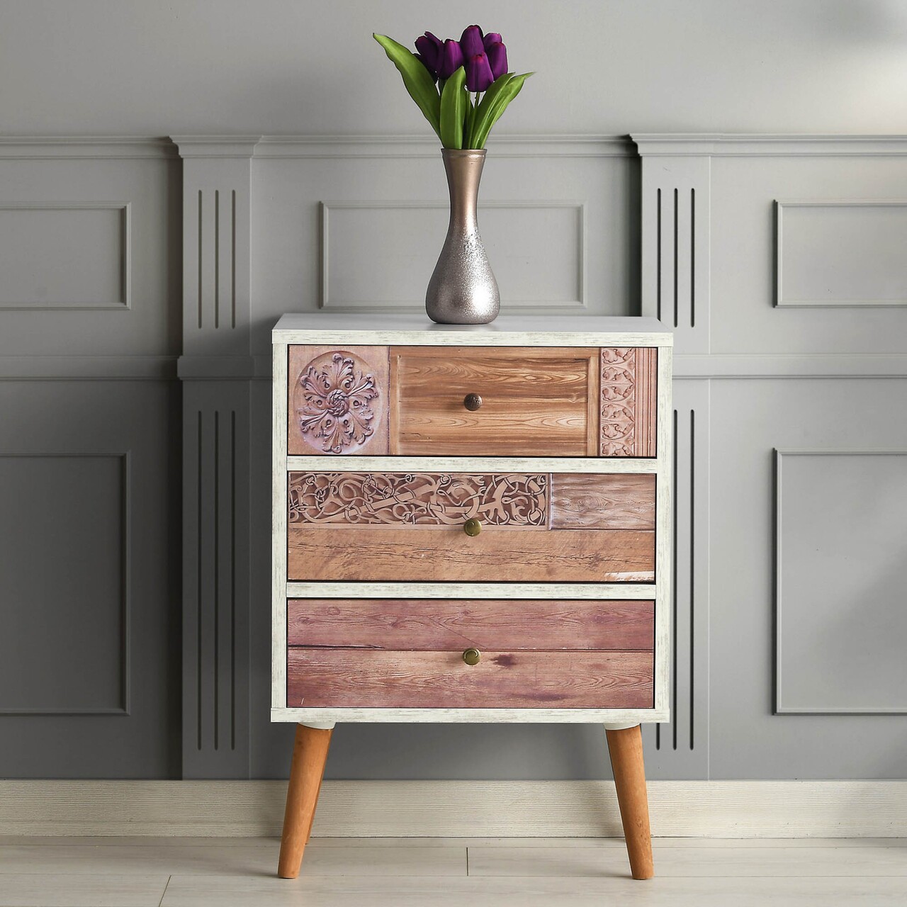 Comoda Liza, Kalune Design, 50x35x68 cm, alb/natural - imagine 6